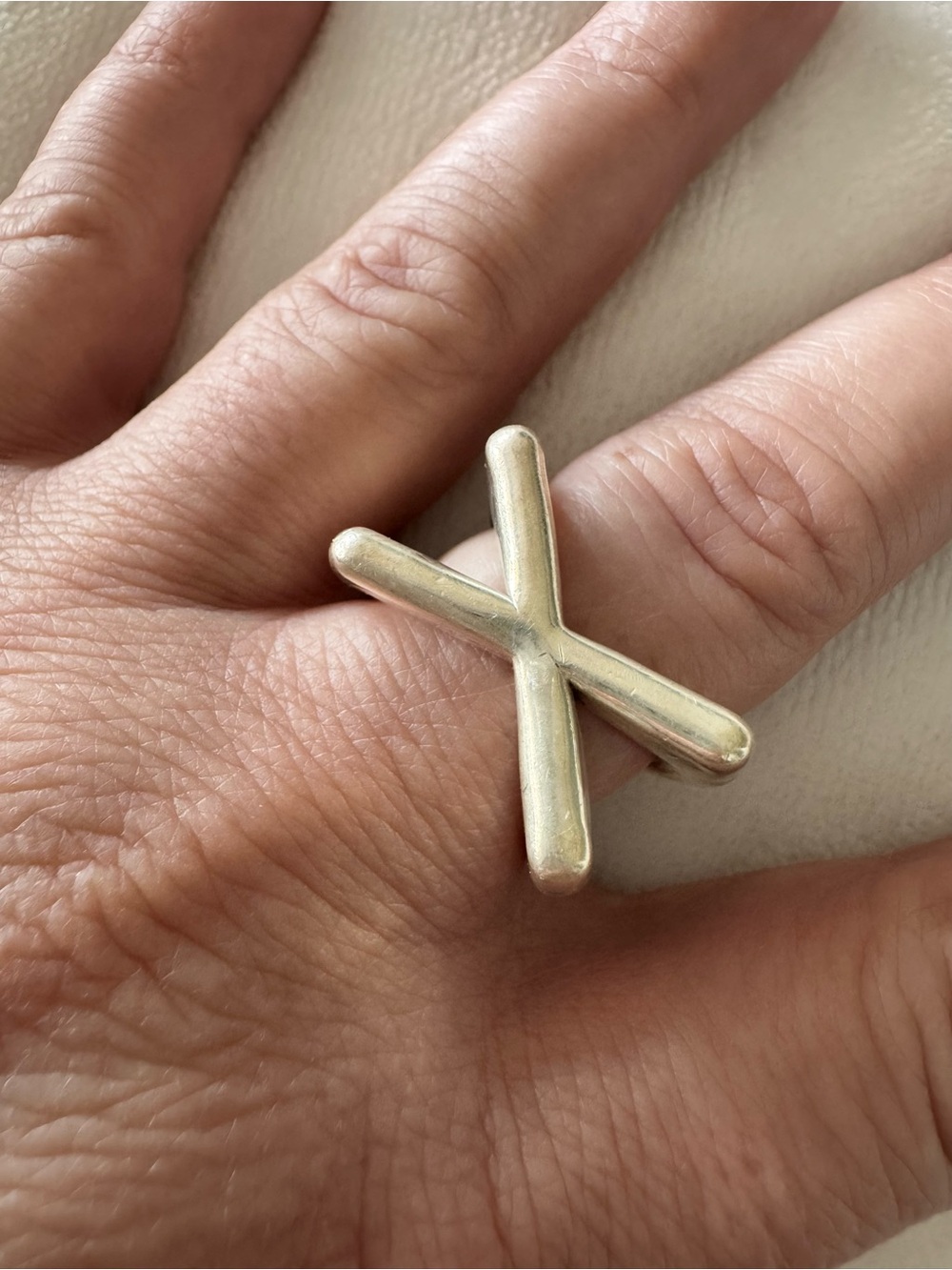 Sterling Silver Crossbar X Ring - Silver